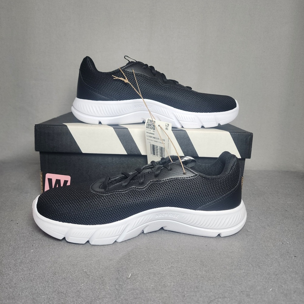Adidas Cloudfoam Flex Laces Black White Running Shoes Womens 8.5 Wide HQ4960 NEW